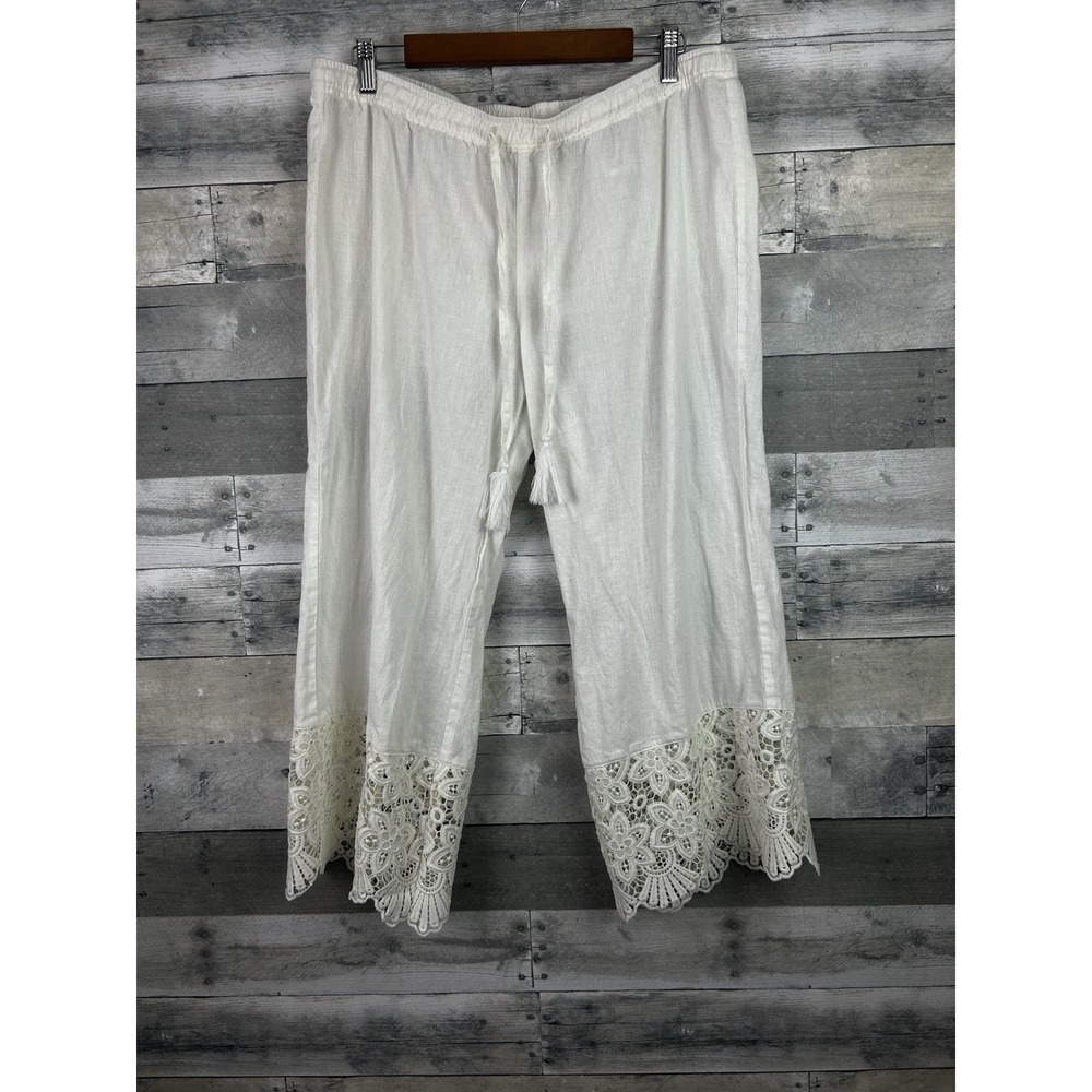 Skye's The Limit Women's Large White Linen Blend Drawstring Cropped Pants